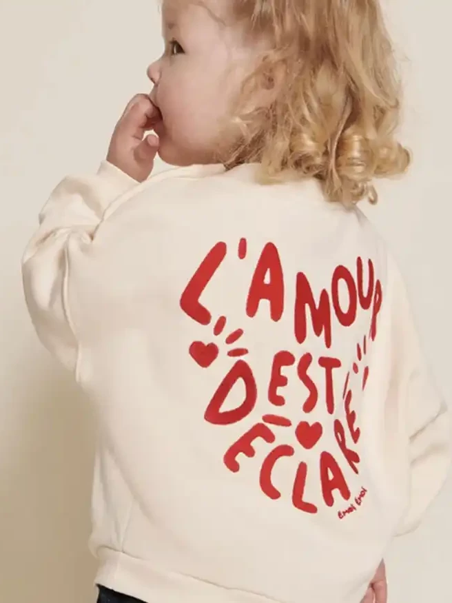 Sweat enfant en coton bio L’amour est déclaré